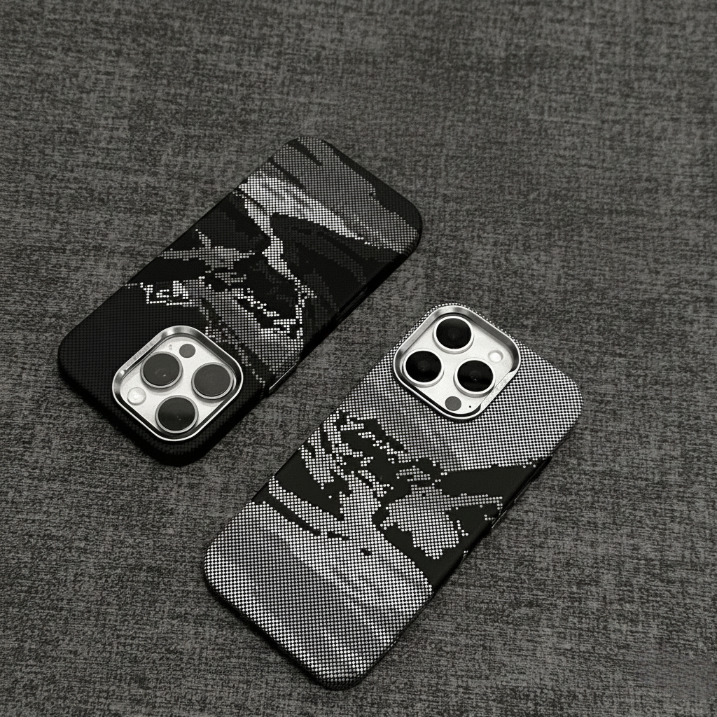 Carbon Fiber Texture iPhone Case Black & White Pixel Art Design