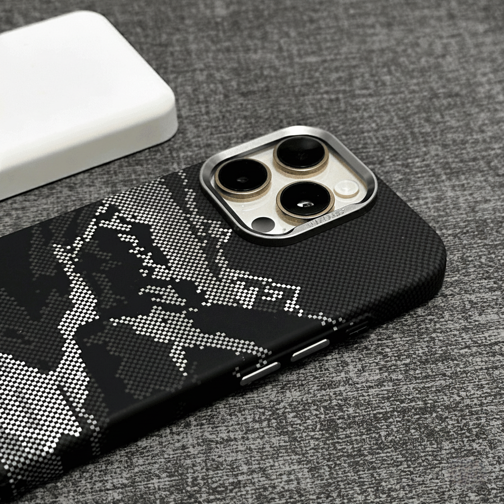 Carbon Fiber Texture iPhone Case Black & White Pixel Art Design