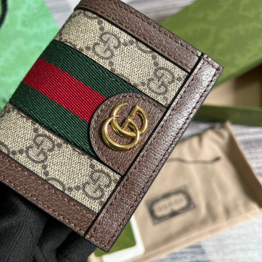 محفظة بطاقات فاخرة من أوفيديا، قماش سوبريم، بيج للنساء، 4.3 بوصة/11 سم 523155 96IWG 8745