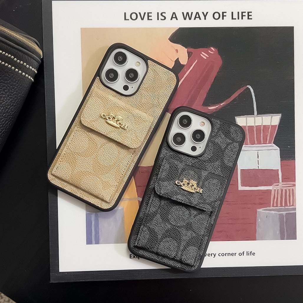 Klassisk iPhone etui med kortholder tegnebog kaffe -SZK240425