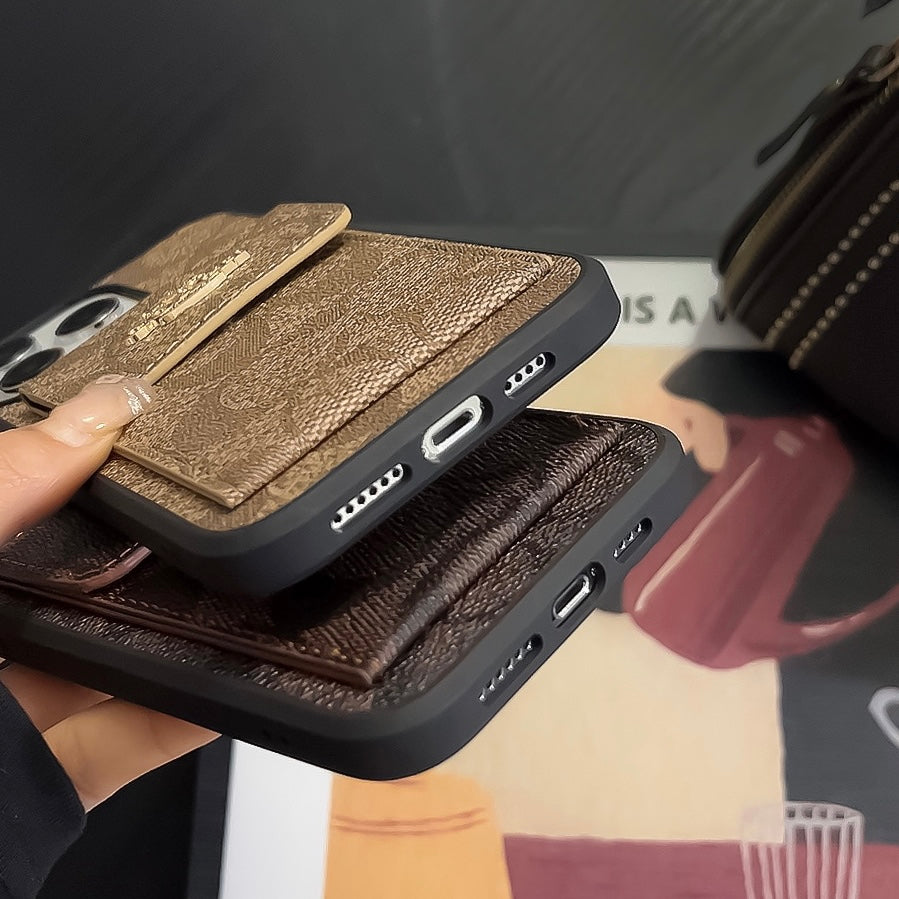 Klassisk iPhone etui med kortholder tegnebog kaffe -SZK240425