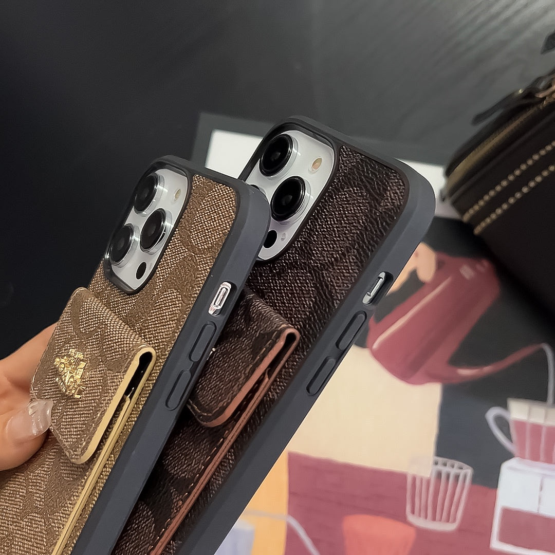 Klassisk iPhone etui med kortholder tegnebog kaffe -SZK240425