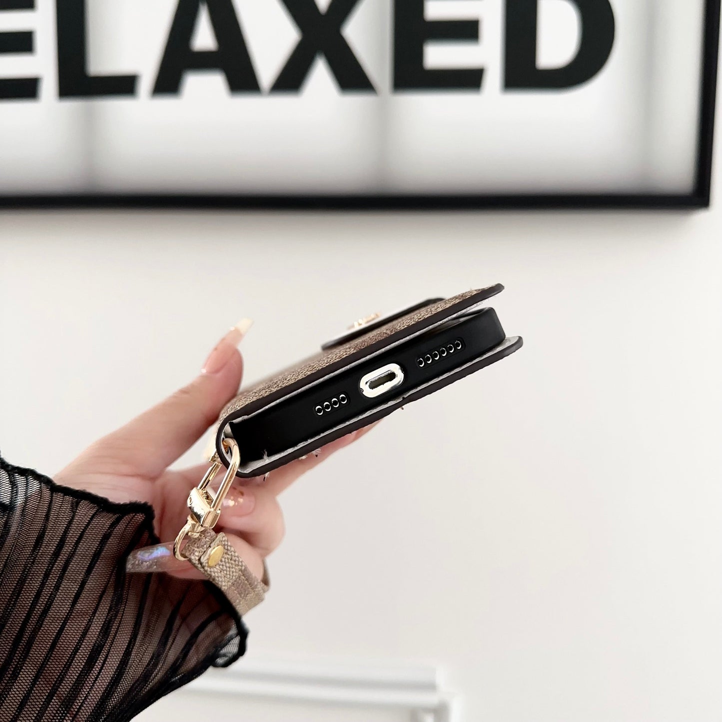 Klassisk iPhone Case Læder Flip Case med kortholder Sort