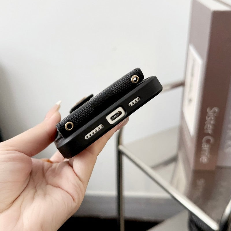 奢華黑色 & 白色斜背卡包 iPhone 手機殼