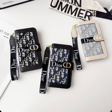 Fashion Elegant Pattern Wallet iPhone Case with Detachable Wrist Strap