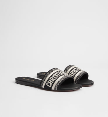 Black & White Embroidered Logo Slide Sandals