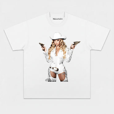 MaisonAurive 水洗西部嘻哈 T 卹 – 牛仔帽金髮肖像水洗木炭