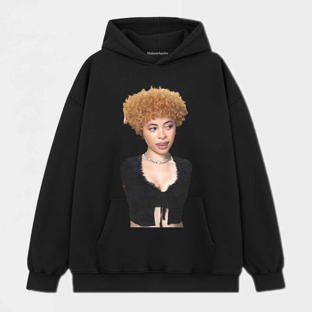 मैसनऑरिव वॉश्ड हिप-हॉप टी - घुंघराले सुनहरे बाल ब्लिंग चेन पोर्ट्रेट वॉटरवॉश चारकोल