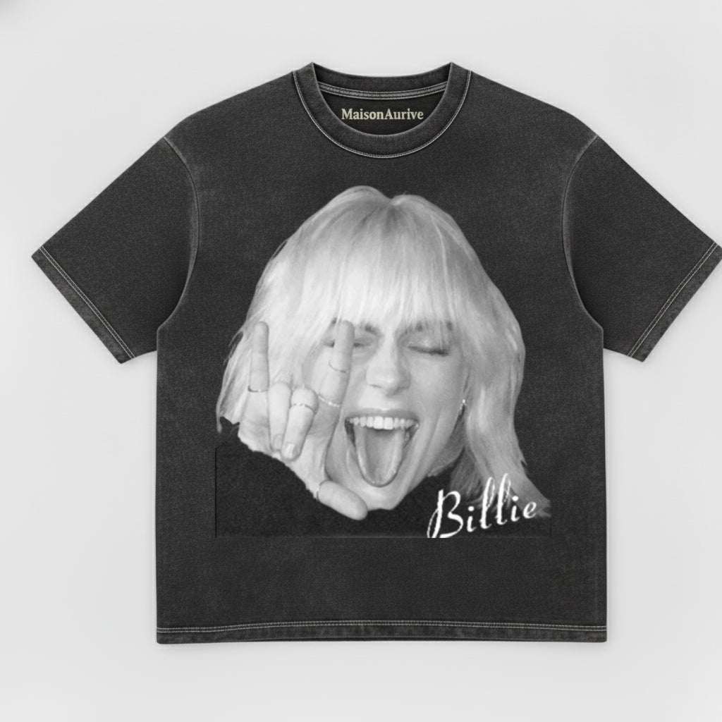 मैसनऑरिव वॉश्ड हिप-हॉप टी - बिली सिग्नेचर वाइब पोर्ट्रेट वॉटरवॉश्ड चारकोल