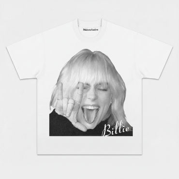 MaisonAurive Washed Hip-Hop Tee – Billie Signature Vibe Portrait Waterwashed Charcoal