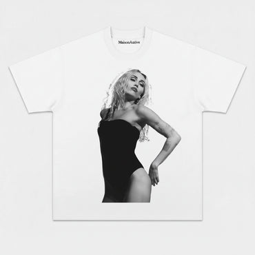 MaisonNeuve Washed Edgy Street Tee – Miley Cyrus Portrait Water Washed Charcoal