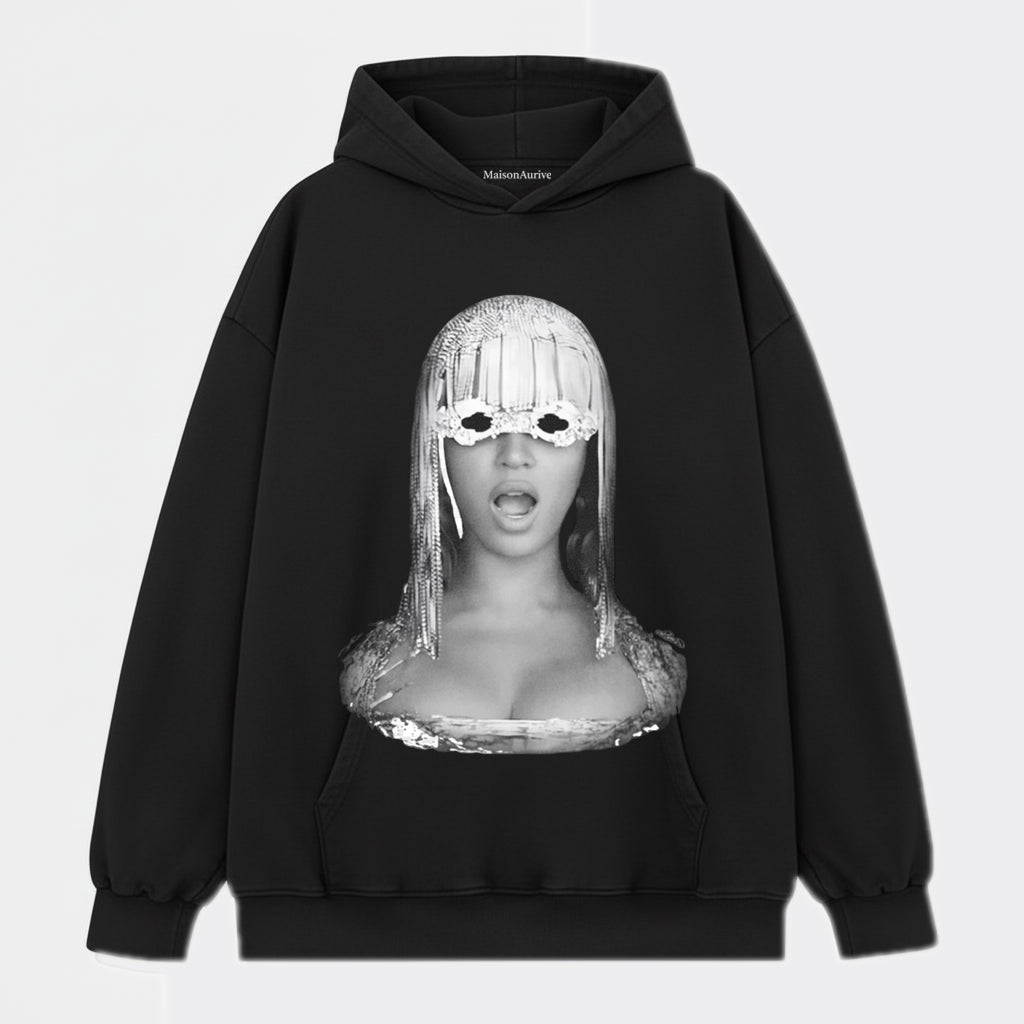 मैसनन्यूवे वॉश्ड एजी स्ट्रीट टी - बेयोंसे फ्रिंज मास्क पोर्ट्रेट वॉटर वॉश्ड चारकोल