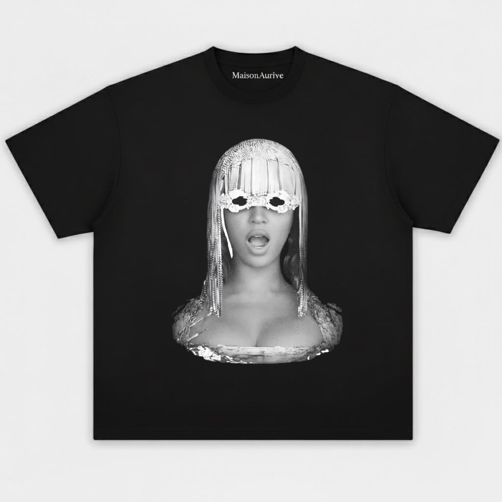 मैसनन्यूवे वॉश्ड एजी स्ट्रीट टी - बेयोंसे फ्रिंज मास्क पोर्ट्रेट वॉटर वॉश्ड चारकोल