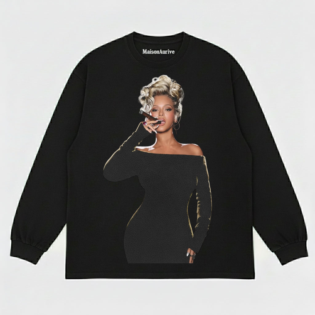 MaisonNeuve Washed Edgy Street Tee – Beyoncé Sigarportrett Vannvasket kull