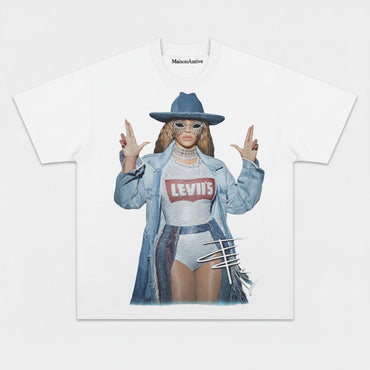 MaisonAurive Washed Edgy Street Tee – Beyoncé Cowboy Rhinestone Mask Portrait Waterwashed Charcoal