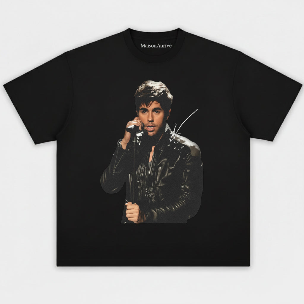 MaisonNeuve Washed Edgy Street Tee – Singer Stage Portrait Water Washed Charcoal