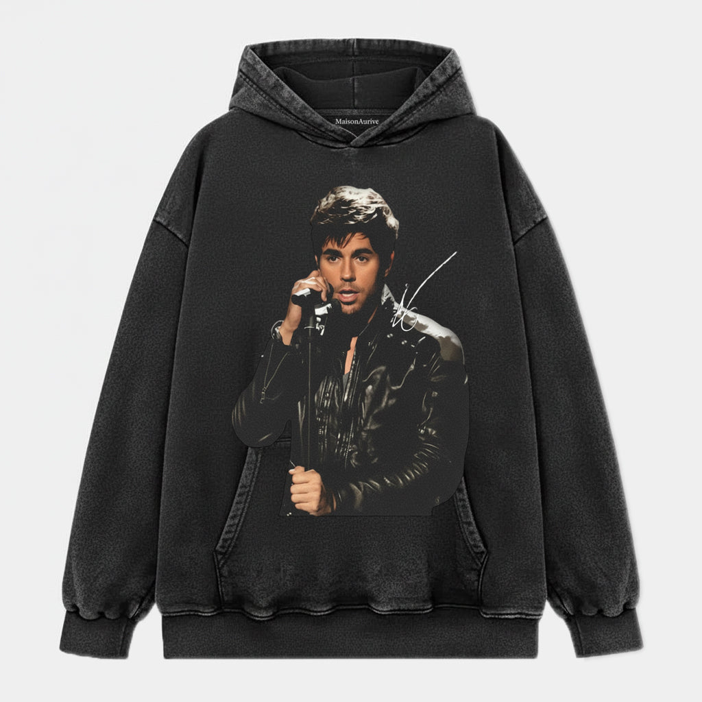 MaisonNeuve Washed Edgy Street Tee – Singer Stage Portrait Water Washed Charcoal