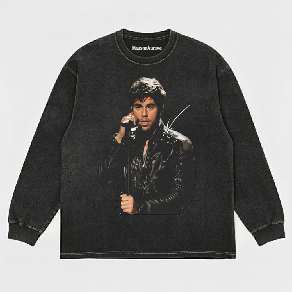 MaisonNeuve Washed Edgy Street Tee – Singer Stage Portrait Water Washed Charcoal