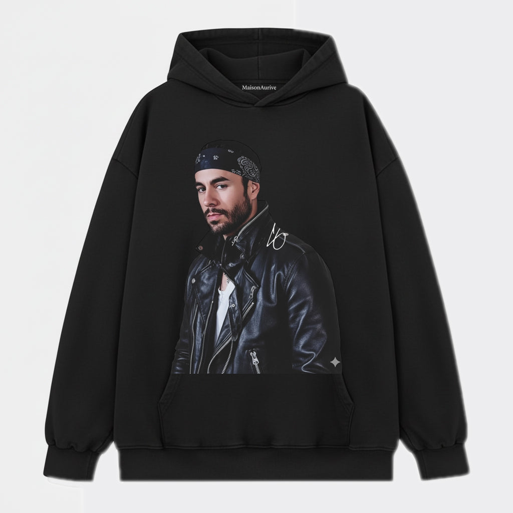 MaisonAurive Washed Edgy Street Tee – Singer Bandana Portrait Waterwashed Charcoal