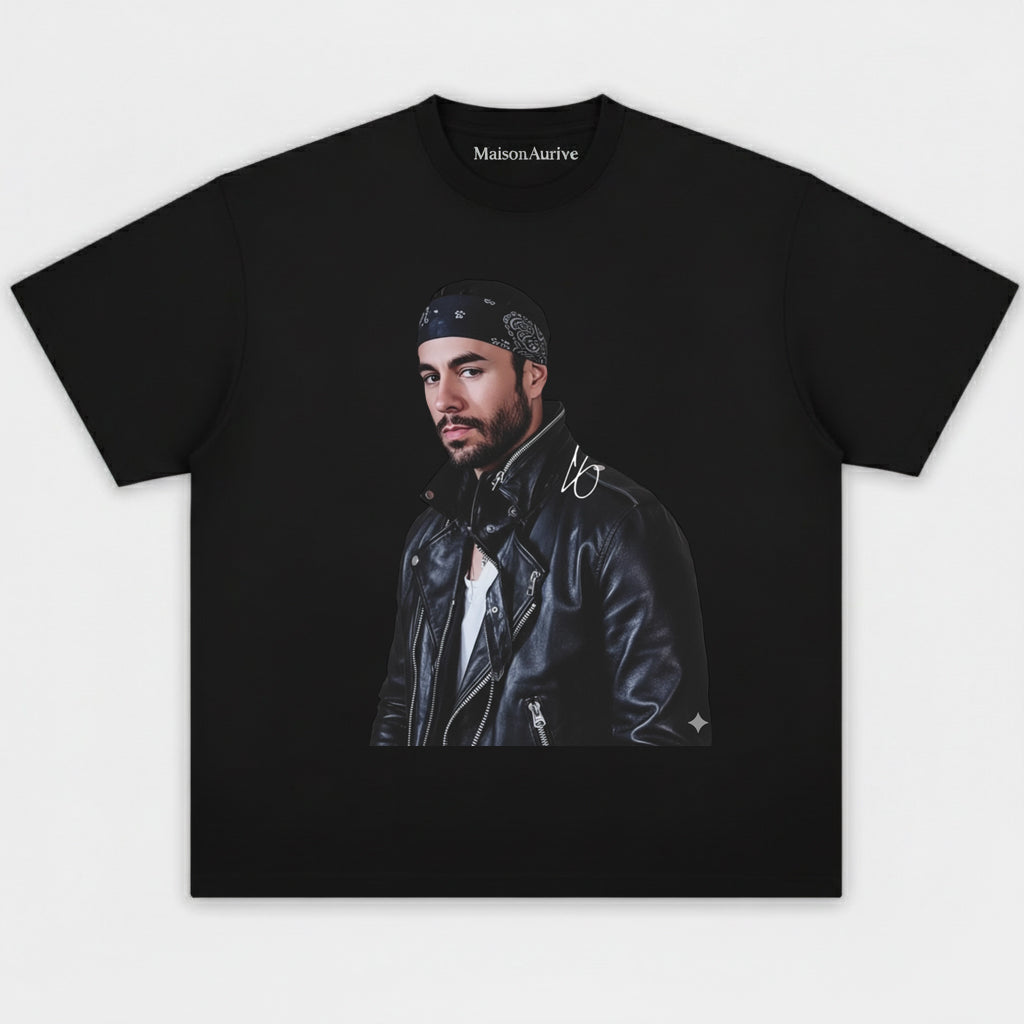 MaisonAurive Washed Edgy Street Tee – Singer Bandana Portrait Waterwashed Charcoal