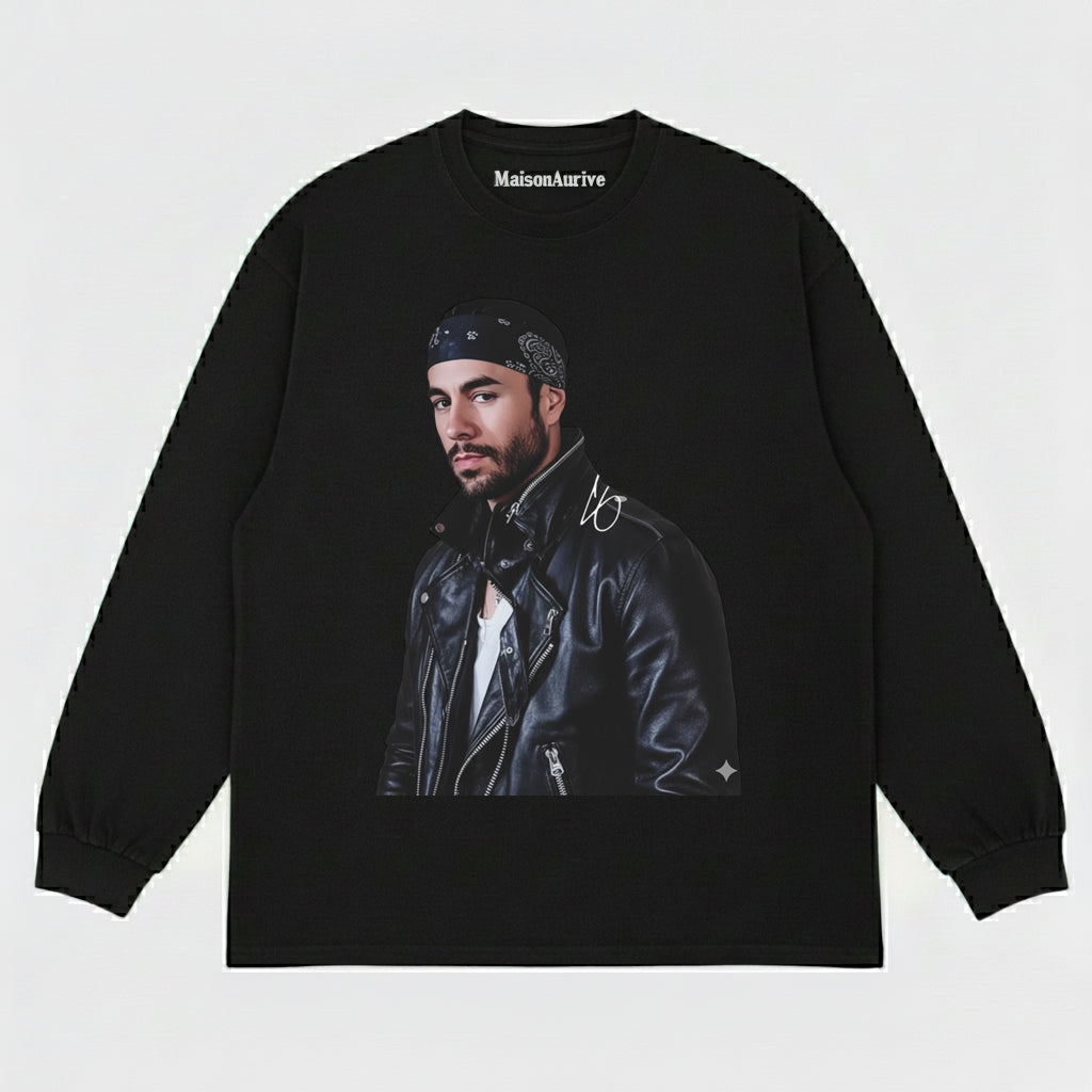 MaisonAurive Washed Edgy Street Tee – Singer Bandana Portrait Waterwashed Charcoal