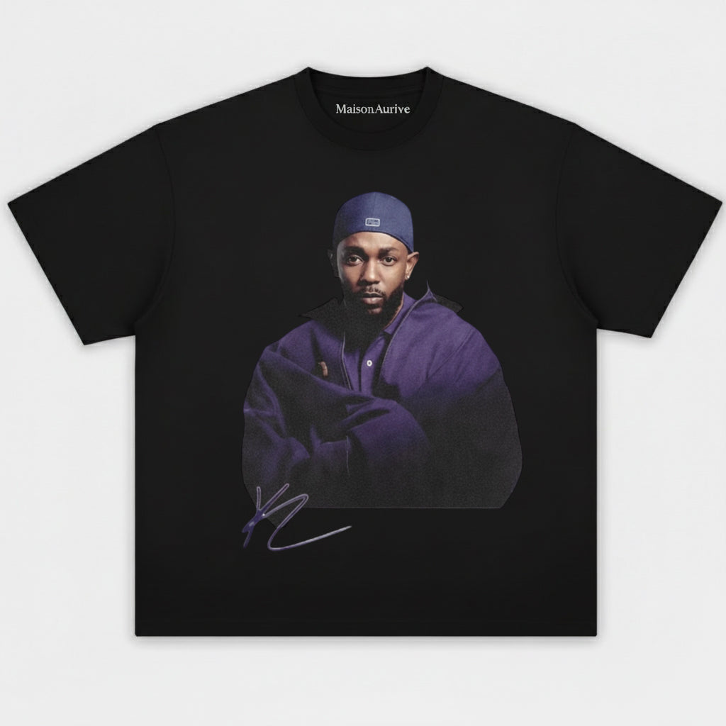MaisonAurive Washed Edgy Street Tee – Rapper Portrait Waterwashed Charcoal