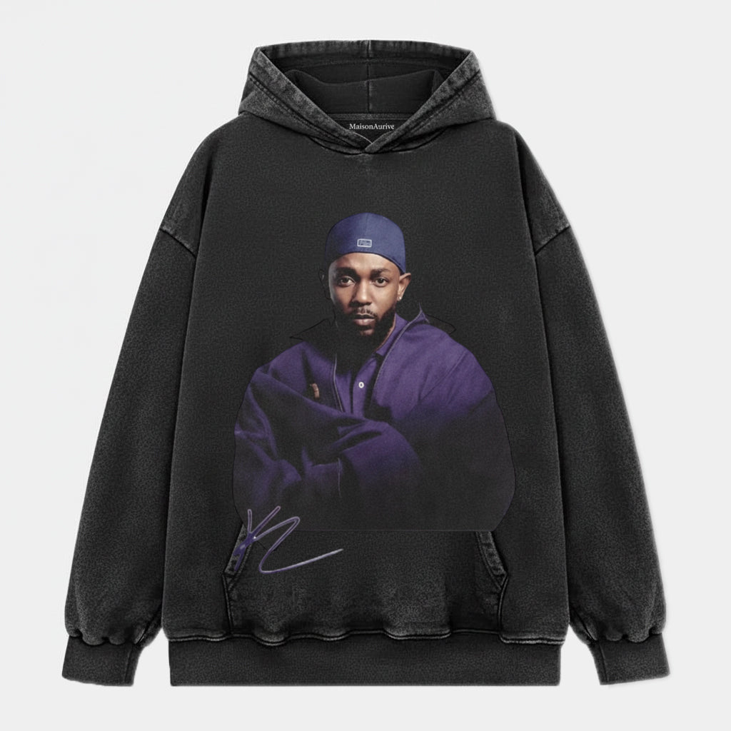 MaisonAurive Washed Edgy Street Tee – Rapper Portrait Waterwashed Charcoal