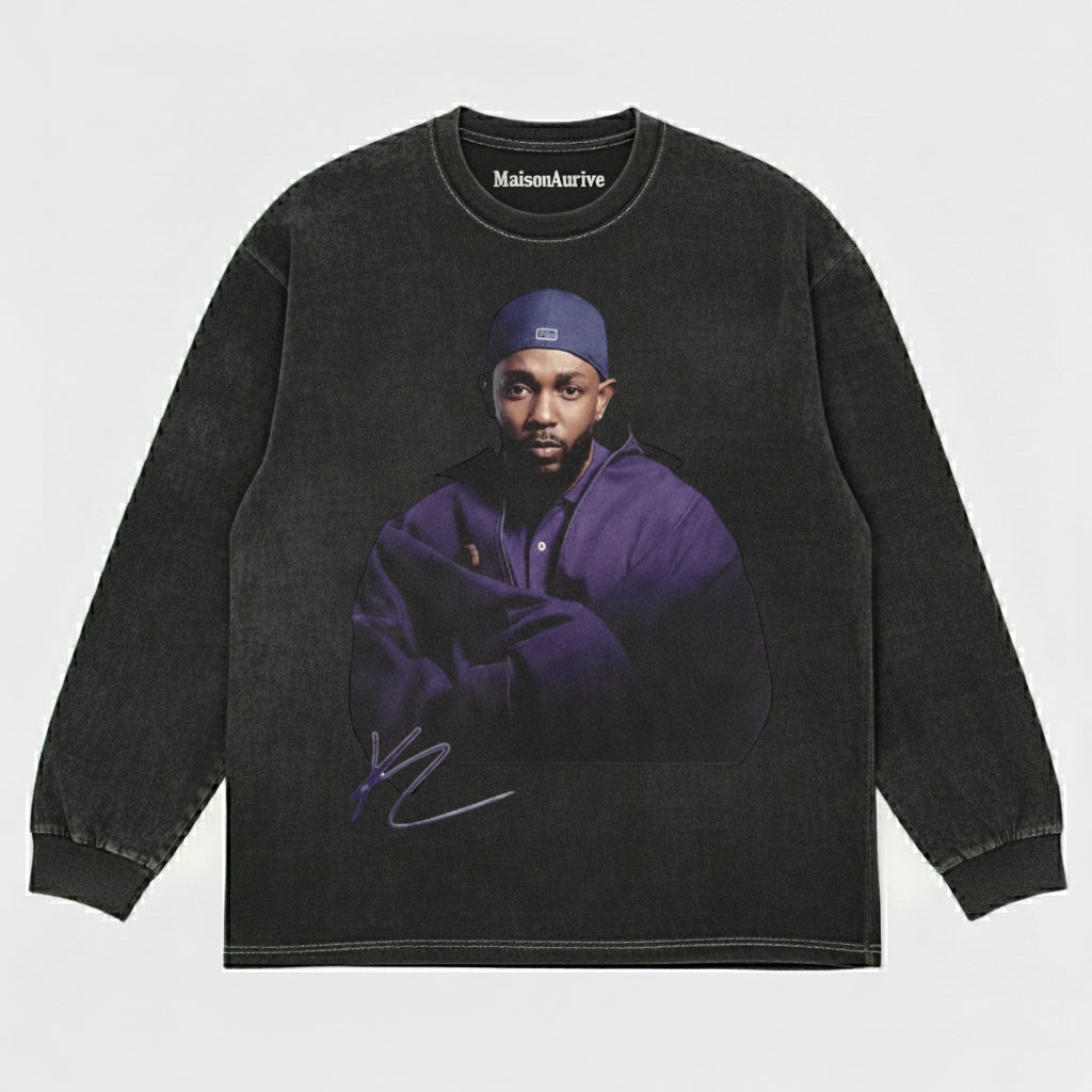 MaisonAurive Washed Edgy Street Tee – Rapper Portrait Waterwashed Charcoal