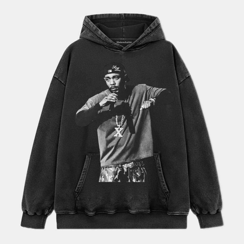 MaisonAurive וינטג' חולצת טריקו שטופת פחם - חולצה גרפית מכותנה כבדה