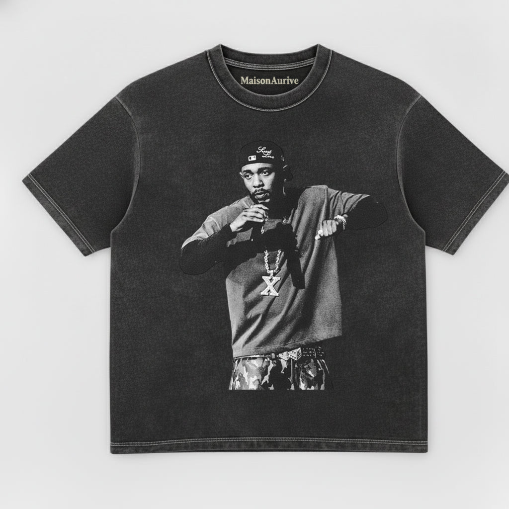 MaisonAurive וינטג' חולצת טריקו שטופת פחם - חולצה גרפית מכותנה כבדה