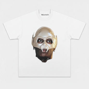 MaisonAurive Washed Edgy Tee – Maskert Rapper Portrait Charcoal