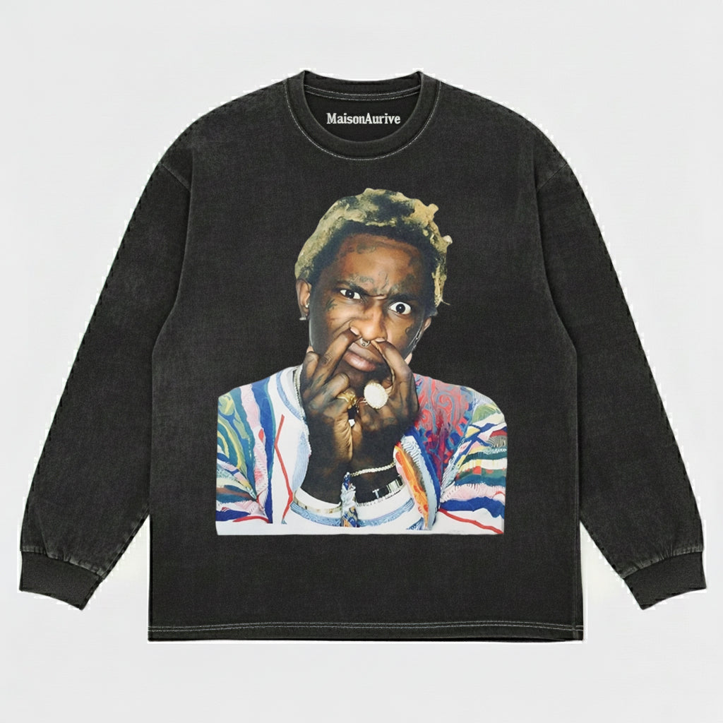 טי גרפי של MaisonAurive Washed Hip Hop Icon - בהשראת בריון צעיר