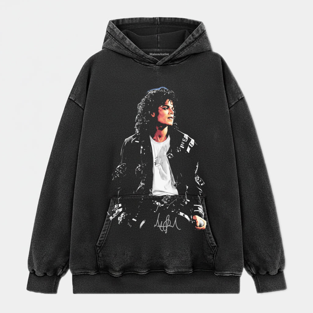 MaisonAurive Washed Edgy Tee – Michael Jackson Portrait Charcoal