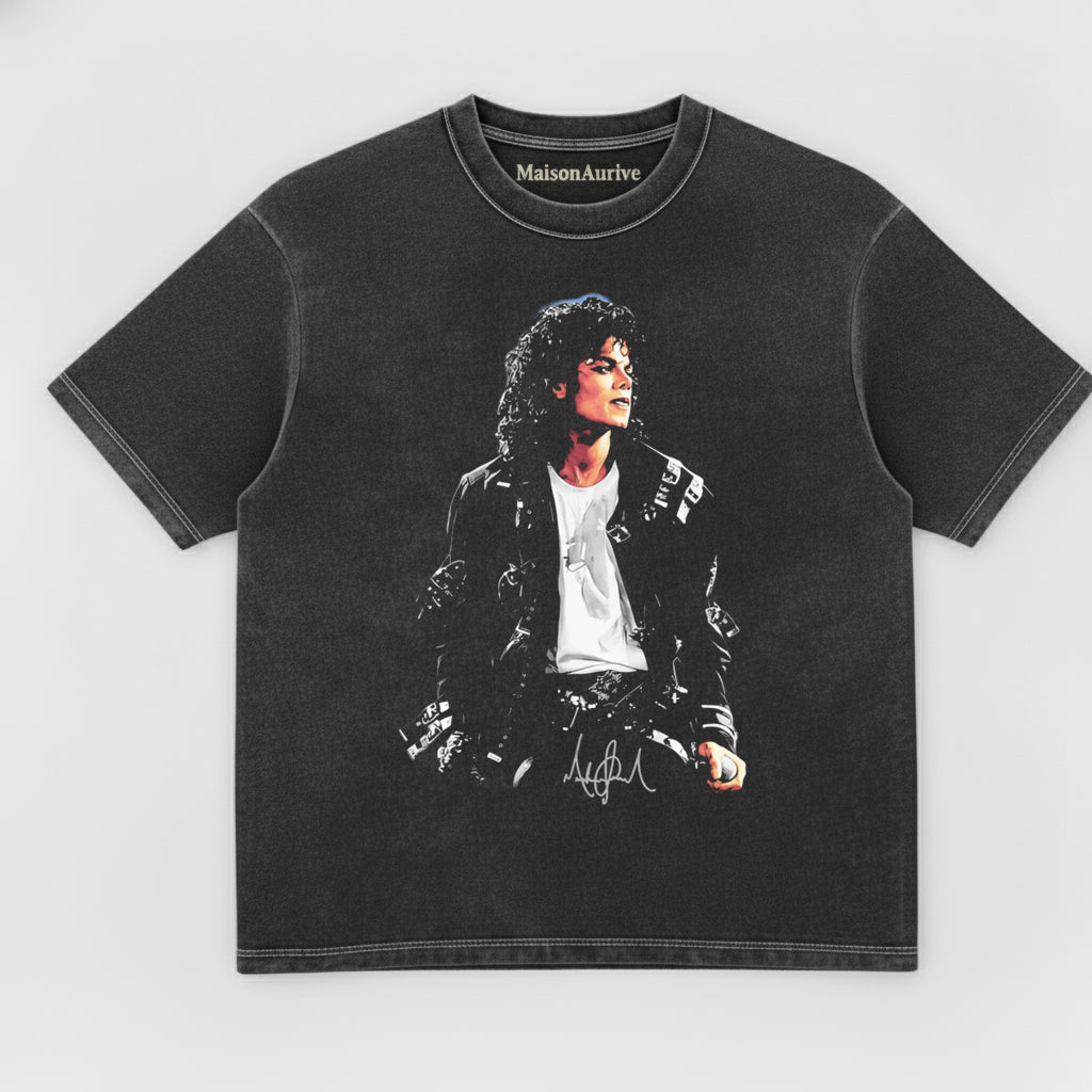 MaisonAurive Washed Edgy Tee – Michael Jackson Portrait Charcoal