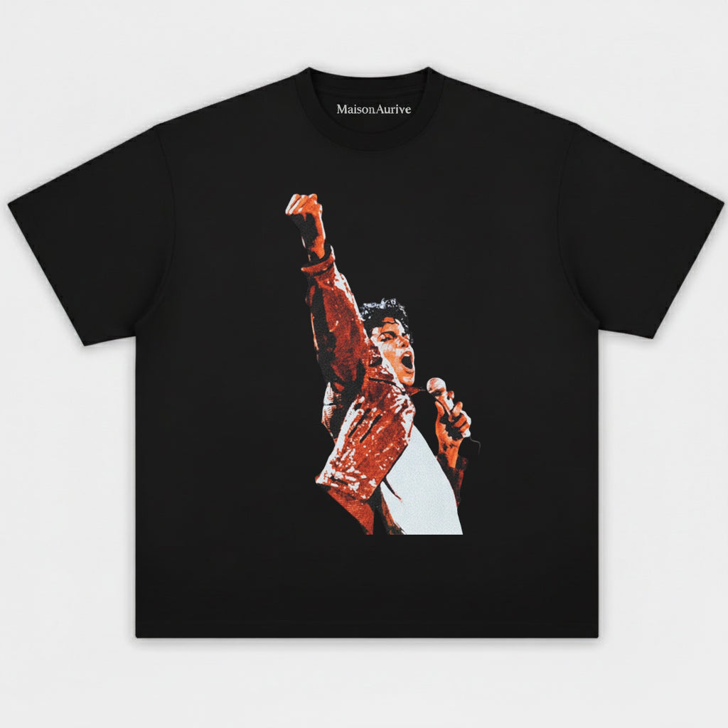MaisonAurive Washed Edgy T-Shirt – Michael Jackson Stage Portrait Charcoal