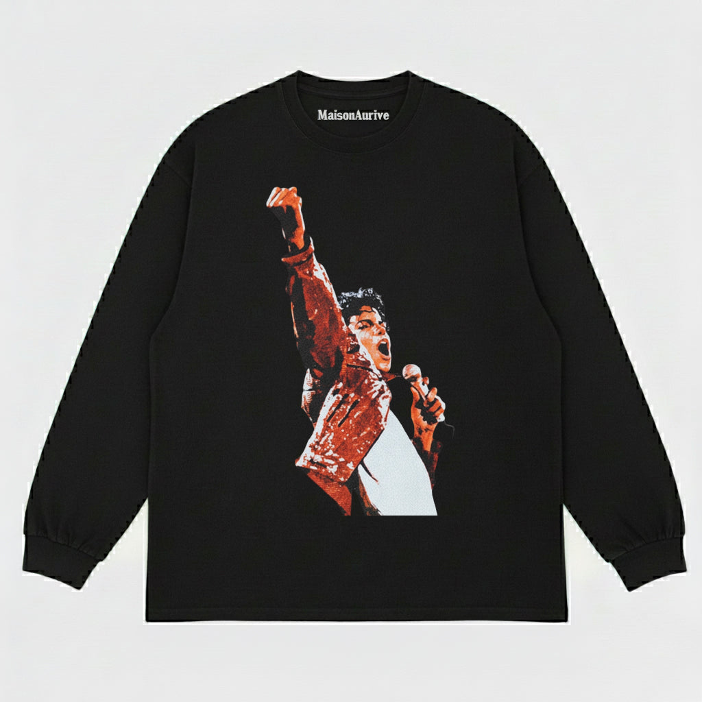 MaisonAurive Washed Edgy T-Shirt – Michael Jackson Stage Portrait Charcoal