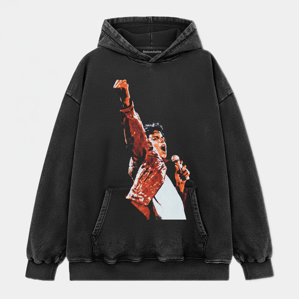 MaisonAurive Washed Edgy T-Shirt – Michael Jackson Stage Portrait Charcoal
