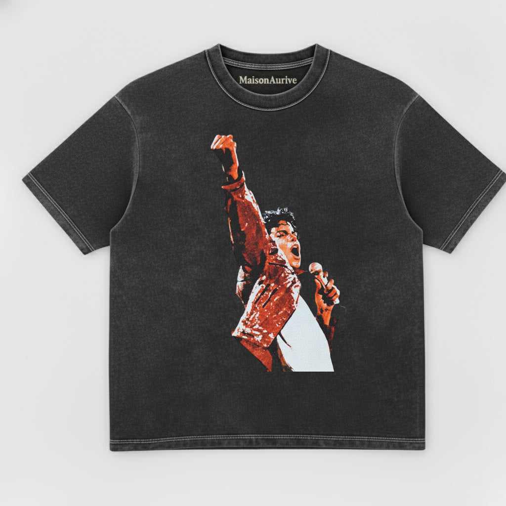 MaisonAurive Washed Edgy T-Shirt – Michael Jackson Stage Portrait Charcoal