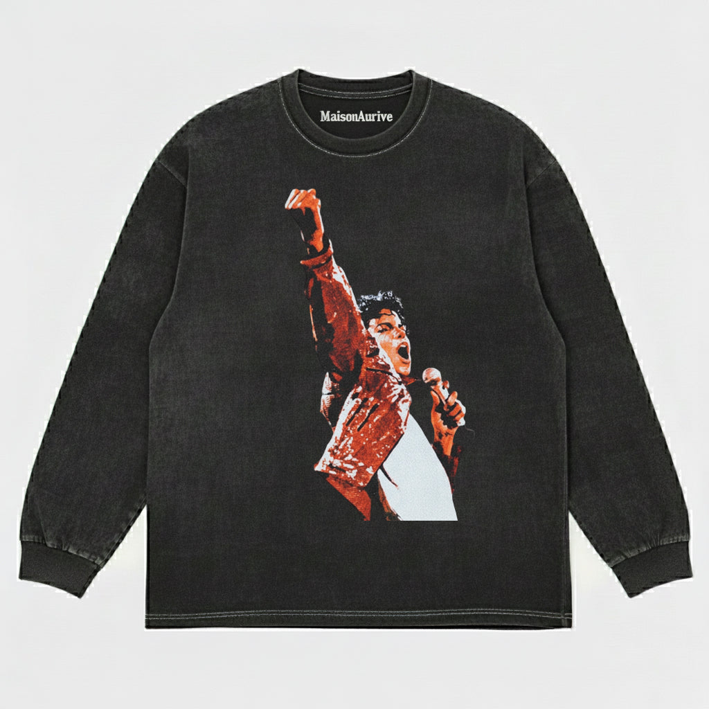MaisonAurive Washed Edgy T-Shirt – Michael Jackson Stage Portrait Charcoal