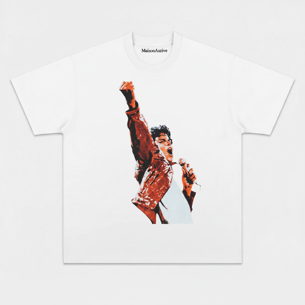 MaisonAurive Washed Edgy T-Shirt – Michael Jackson Stage Portrait Charcoal