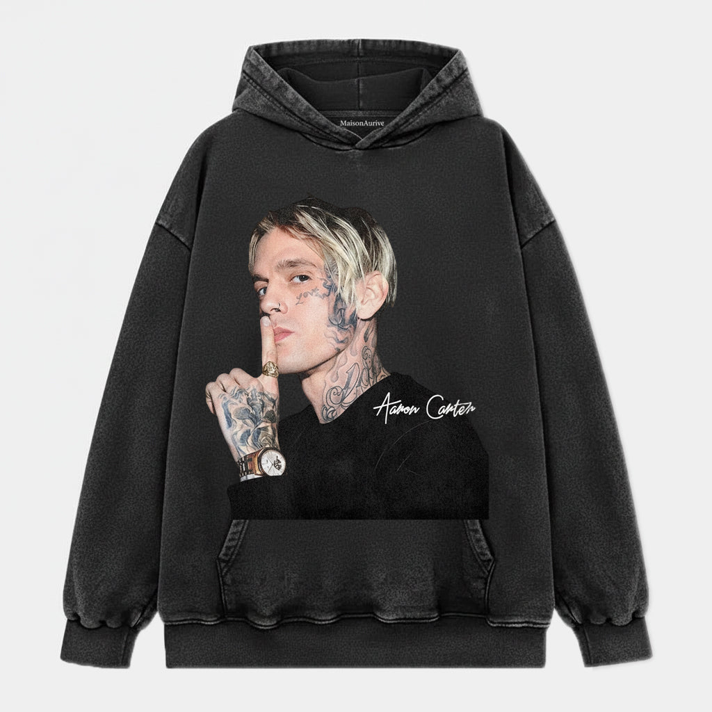 MaisonAurive Washed Edgy Tee – Aaron Carter Portrait Charcoal