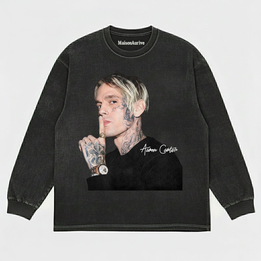 MaisonAurive Washed Edgy Tee – Aaron Carter Portrait Charcoal