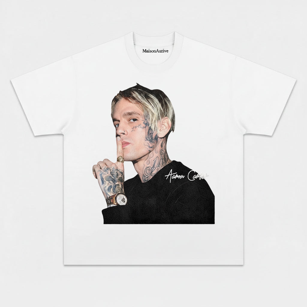 MaisonAurive Washed Edgy Tee – Aaron Carter Portrait Charcoal