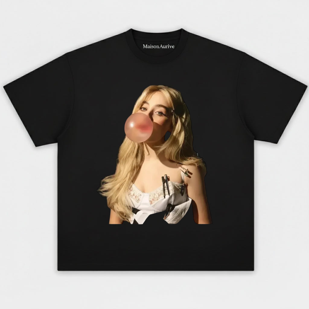 MaisonAurive Washed Tee - Bubblegum Babe Print Charcoal