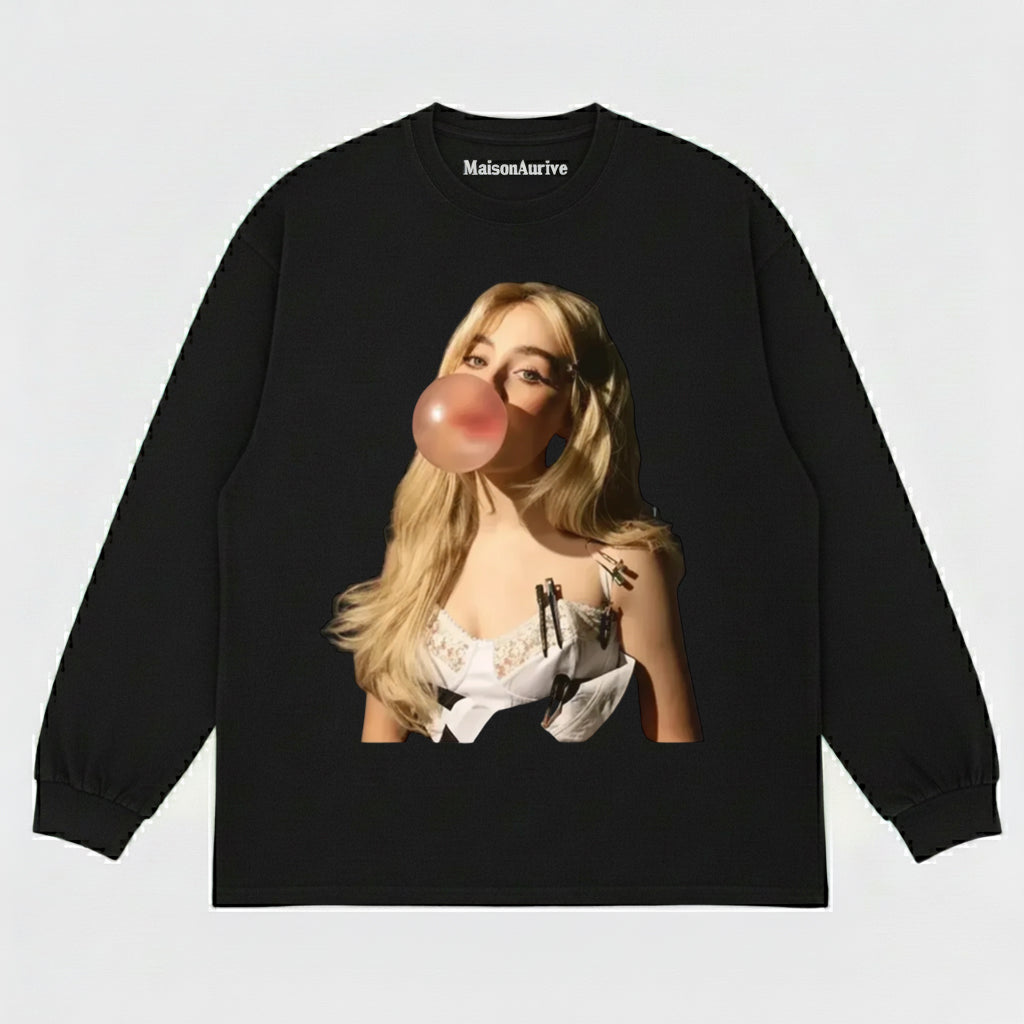 MaisonAurive Washed Tee - Bubblegum Babe Print Charcoal