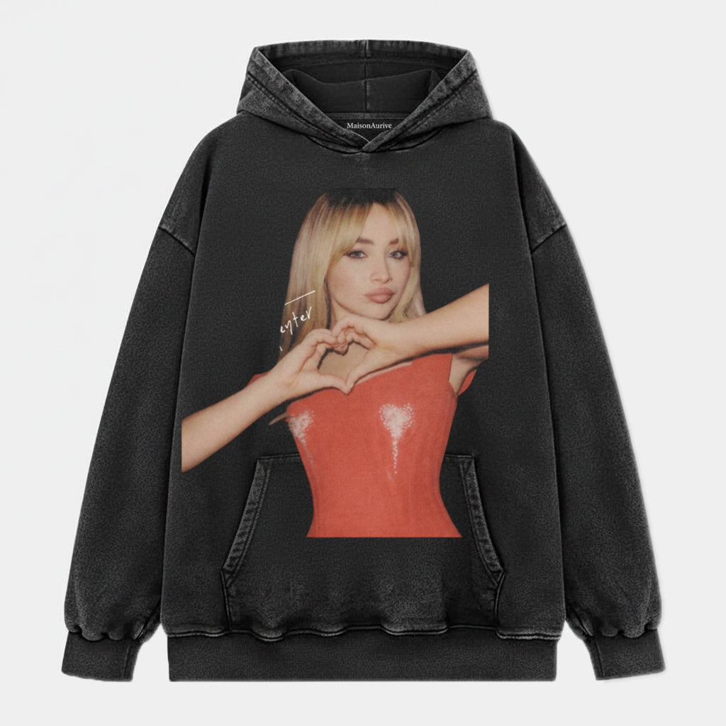 MaisonAurive Washed Tee - Heart Gesture Babe Print Charcoal