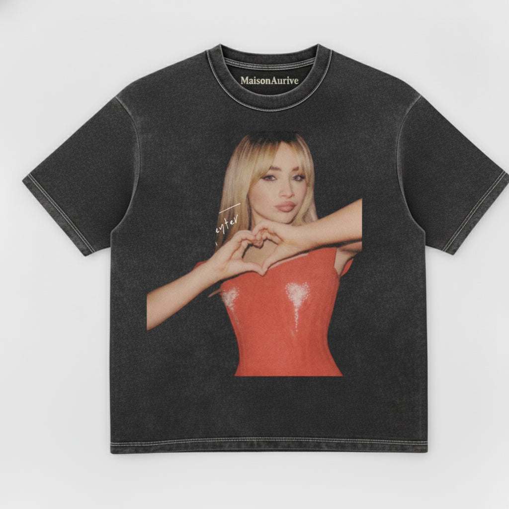 MaisonAurive Washed Tee - Heart Gesture Babe Print Charcoal