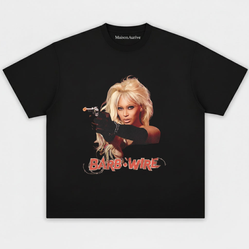 MaisonAurive Vintage Washed T-Shirt – Barb Wire Graphic Charcoal