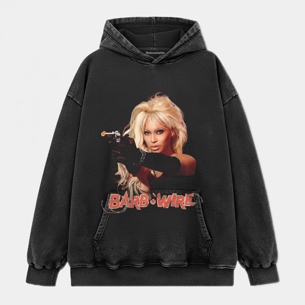 MaisonAurive Vintage Washed T-Shirt – Barb Wire Graphic Charcoal