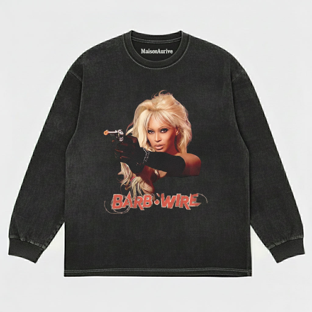 MaisonAurive Vintage Washed T-Shirt – Barb Wire Graphic Charcoal